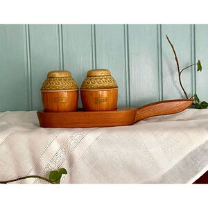 Vintage‎ Salt and Pepper Shaker made in Japan Ceramic and Wood